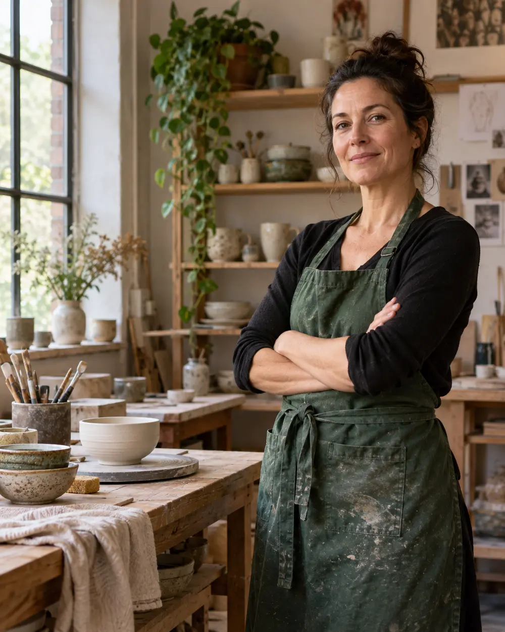 A self-employed ceramic artist in her studio