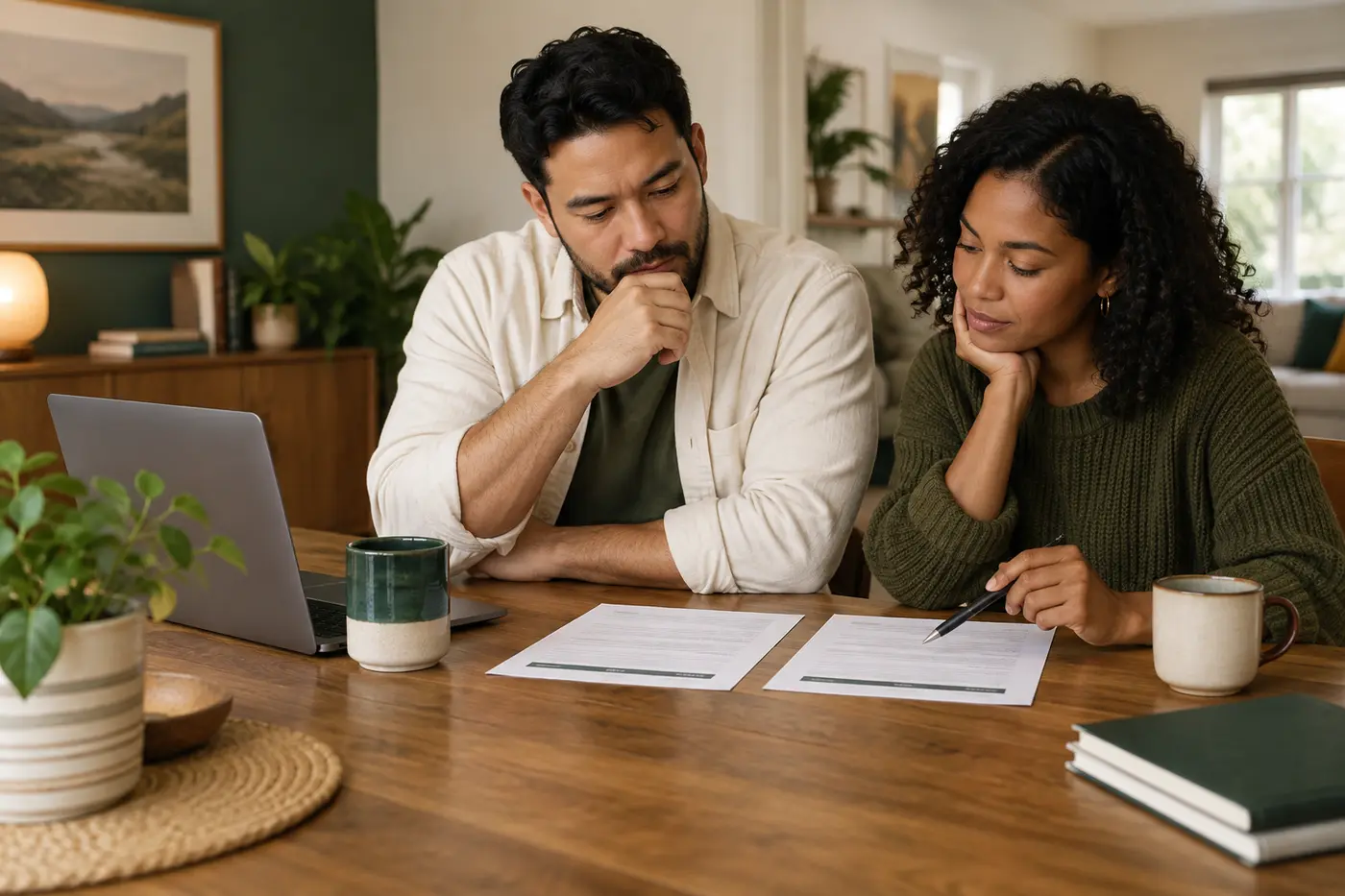 A couple comparing financing options at home